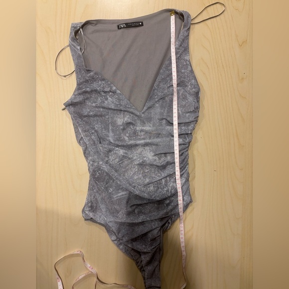 ZARA Metallic Grey Ruched Draped Bodysuit XS - Picture 10 of 11